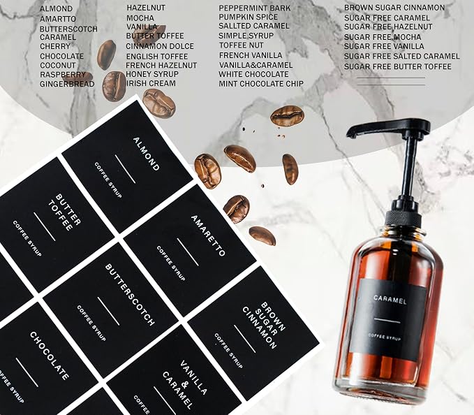 Coffee Syrup Dispenser for Coffee Bar, Glass Syrup Bottle - Image 2