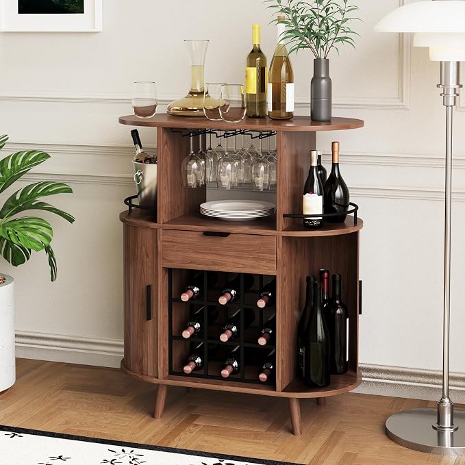 31.5" Home Bar Cabinet with Wine Rack, Industrial Coffee Bar Cabinet with - Image 4