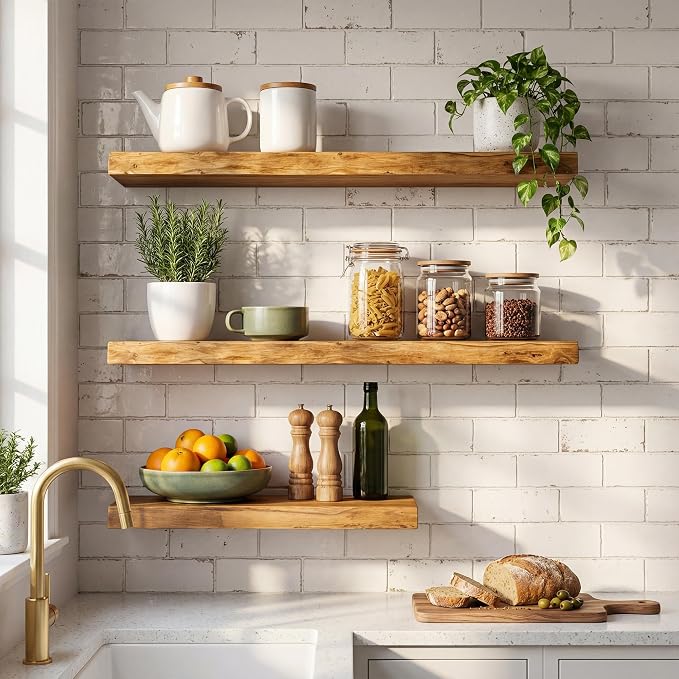 40" Solid Wood Live Edge Floating Wall Shelf, 9.3" Deep Heavy Duty 50lb FSC - Image 6
