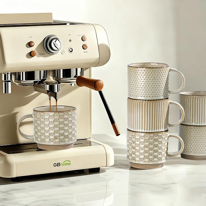 GBhome 12OZ Stackable Coffee Mugs Set of 6, Ceramic Coffee Mugs - Image 5