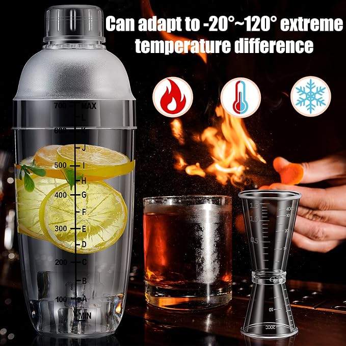10 Pcs Plastic Cocktail Shaker Set, Including 8 Pcs 24 oz Clear Coffee Shaker - Image 4