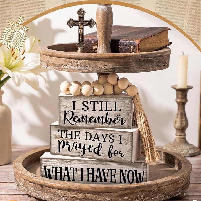 Yuntau 4 Pcs Farmhouse Wooden Tabletop Decor Rustic Retro Wood Bead Garland I - Image 9