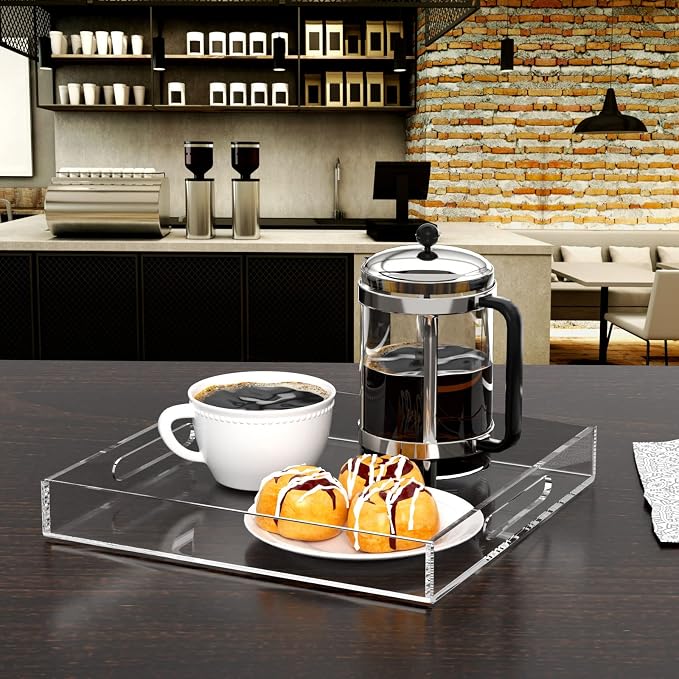 NIUBEE Clear Serving Tray 12x12 Inches -Spill Proof- Acrylic Decorative Tray - Image 2
