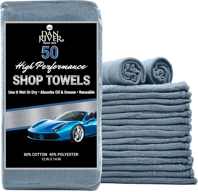 DAN RIVER Shop Towels, 50 Pack Commercial Use Medium Blue Terry Cloth Rags by DanRiver