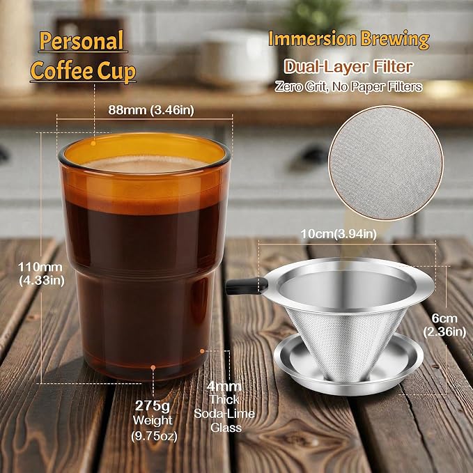 Single Serve Immersion Coffee Maker, Glass Pour Over Coffee Dripper - Image 2