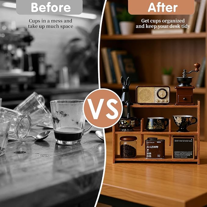 Coffee Cup Holder for Countertop Walnut Wood Coffee Mugs Holder for Kitchen Mug - Image 5