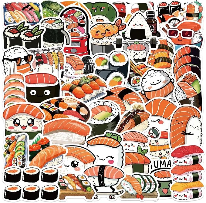 50pcs Cute Sushi Stickers for Kids, Kawaii Food Stickers for Water Bottle by Unknown