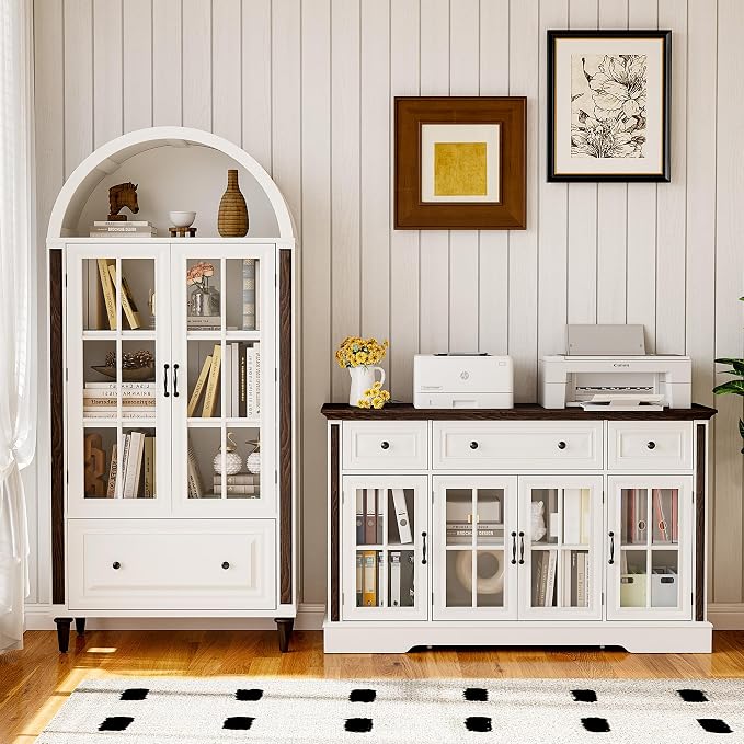 Sideboard Buffet Cabinet with Storage and Glass Doors, 4-Door Cabinet with 3 - Image 7