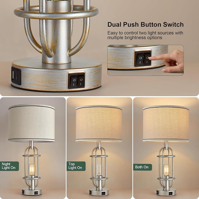 Reaketon Table Lamps for Living Room Set of 2, 22.3" Farmhouse Lamps for - Image 2