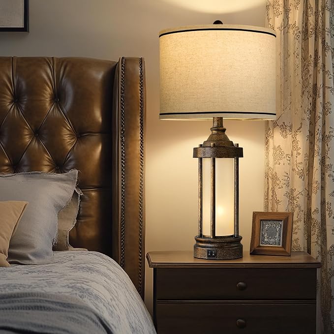 25'' Table Lamps Set of 2 for Living Room Bedroom Farmhouse Metal Lamps - Image 5