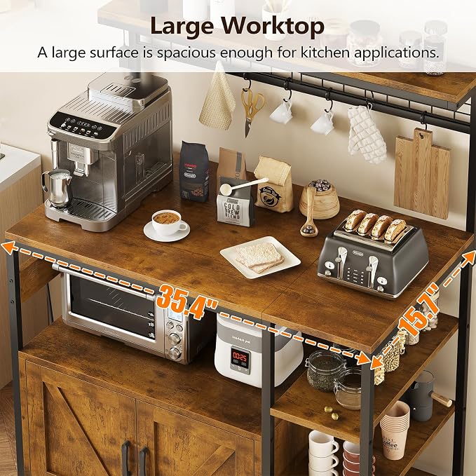TVU Bakers Rack with Power Outlet and LED Light, Microwave Stand with Storage - Image 7