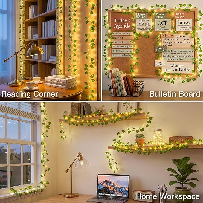 suddus Vine with Fairy Lights Battery Operated, 33ft100 LED Pothos String - Image 2