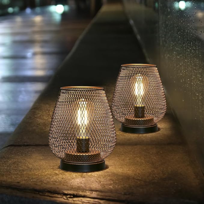 JHY DESIGN Set of 2 Metal Cage LED Lantern Battery Powered Cordless Accent Light - Image 2