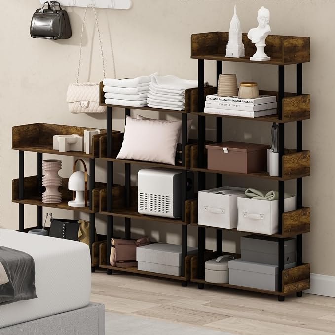 Furinno Turn-N-Tube 4-Tier Toolless Display Rack, Amber Pine/Black - Image 4