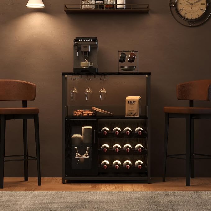 Jojoka LED Lighted 3-Tier Wine Bar Cabinet, Freestanding Sideboard Buffet - Image 7