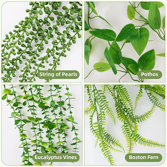 Fake Plants 4 Pack Artificial Hanging Plants, Fake Potted Greenery Faux - Image 4