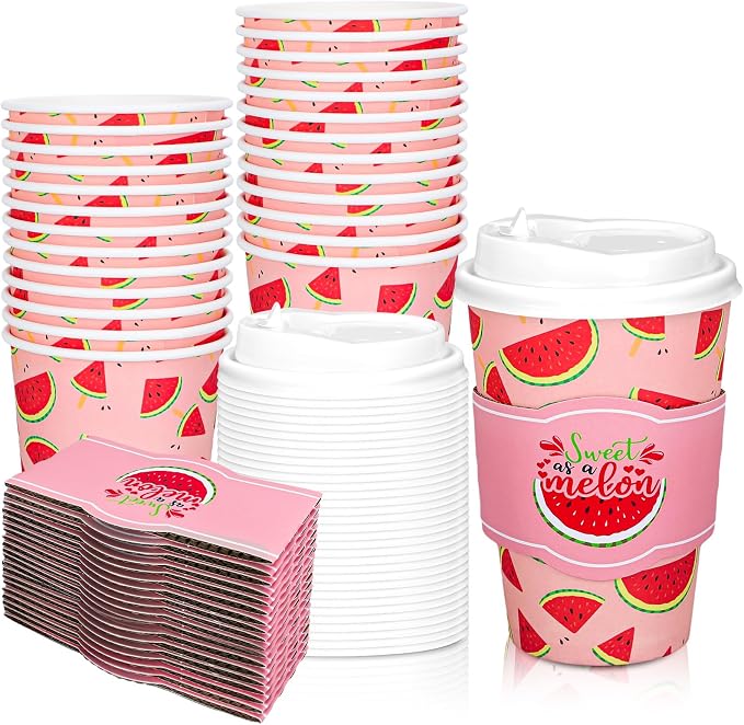 Whaline 50 Set Summer Watermelon Disposable Coffee Cups by Whaline