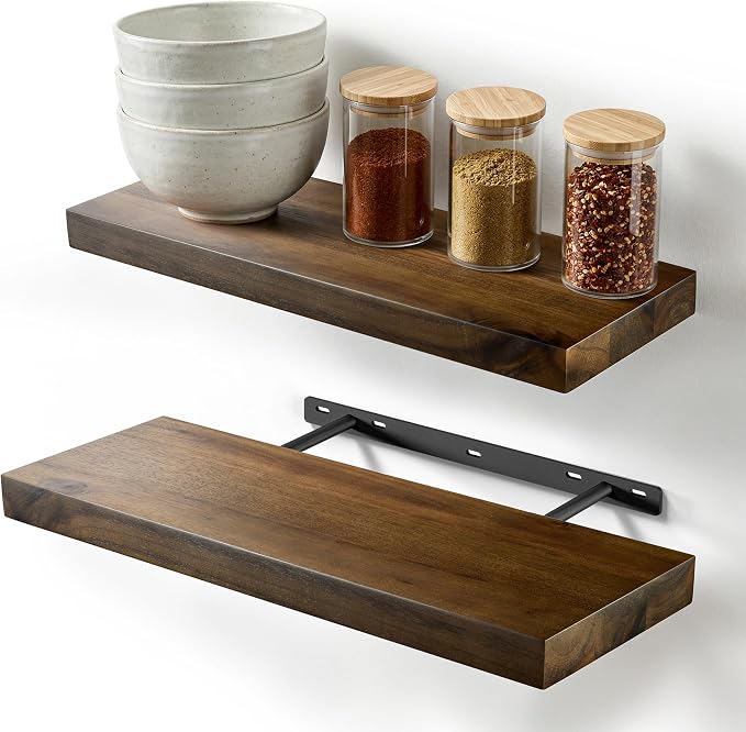 BATODA Set of 2 17" Acacia Wood Floating Shelves Wall Mounted – Rustic by BATODA