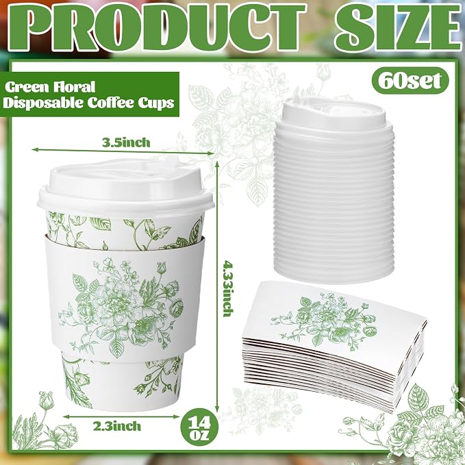 Vesici 60pcs 14oz Green Disposable Coffee Cups - Image 2