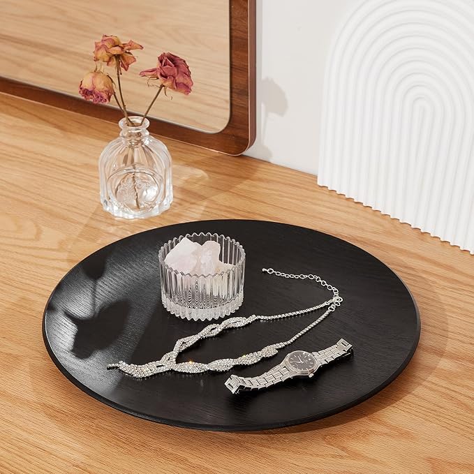 Yangbaga Black Wood Serving Tray, Round Decorative Tray - Image 8