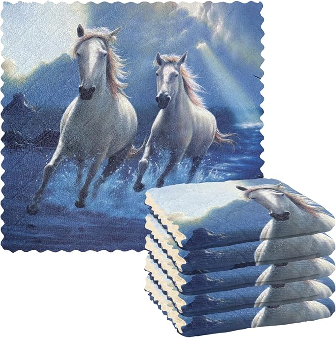 ALAZA Dish Towels Kitchen Cleaning Cloths Running Horse Dish Cloths Super by ALAZA