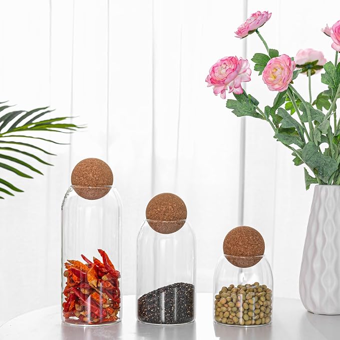 3 Pcs Glass Storage Jars with Cork Ball Lids - Image 6