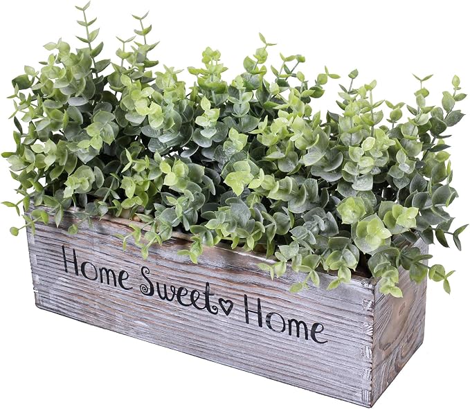 1 Pcs Wooden Potted Eucalyptus Plant Greenery Arrangement Artificial Eucalyptus - Image 3