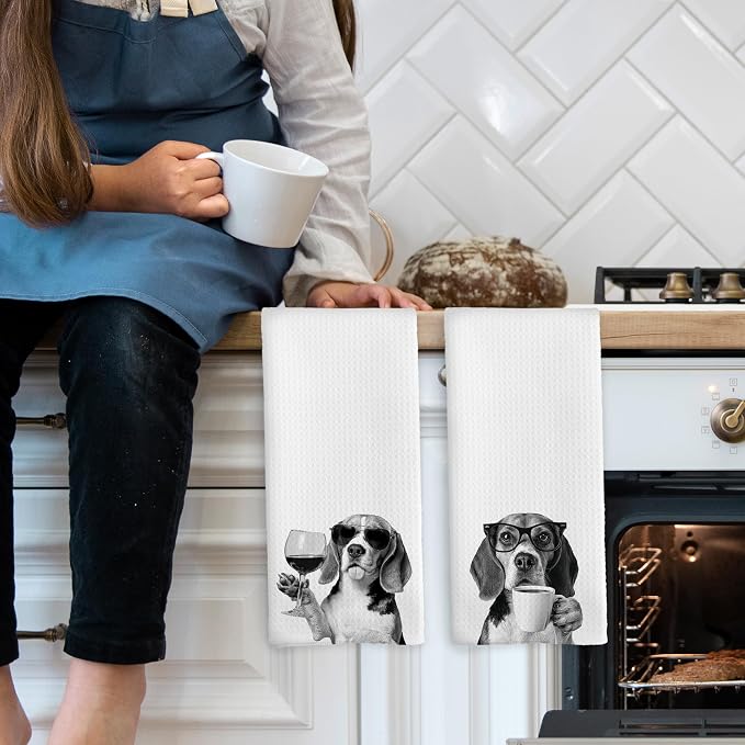 Funny Beagle Kitchen Towels Set of 2, Dog Kitchen Accessories, Coffee Station - Image 3