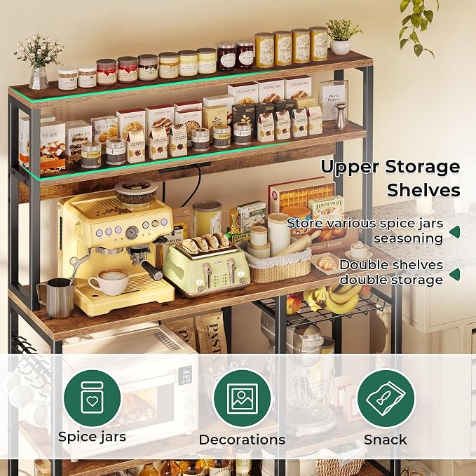 SUPERJARE Bakers Rack with Power Outlet, 47.2 Inches Coffee Bar with 3 - Image 6