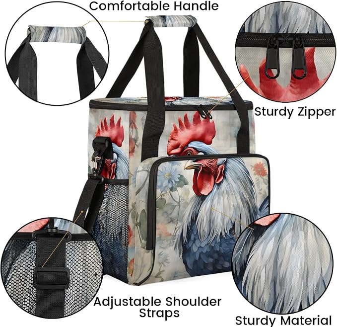 Vintage Rooster Cock Coffee Maker Carring Bag, Large Insulated Storage - Image 6