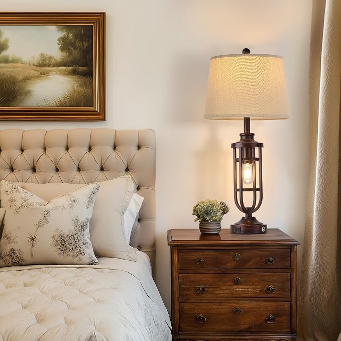 28" Table Lamps for Living Room Set of 2, Farmhouse Bedroom Lamps for Nightstand - Image 4