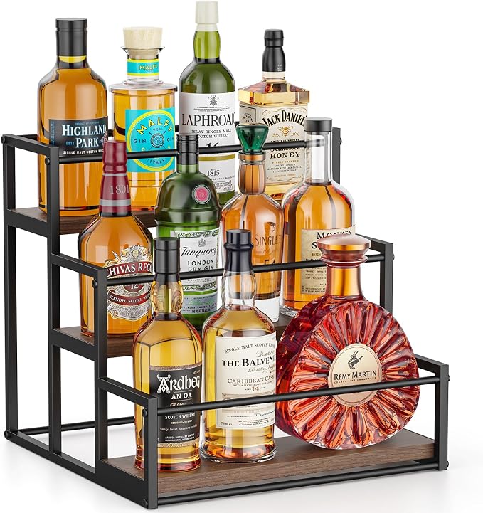 THYGIFTREE Liquor Bottle Display Shelf, 3 Tier Coffee Syrup Rack Organizer & by THYGIFTREE