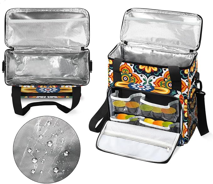 Mexican Art Flowers Coffee Maker Carring Bag, Large Insulated Storage Organizer - Image 3