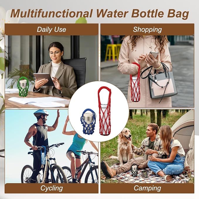 Crochet Water Bottle Carrier Bag, Handwoven Cotton Rope Cup Holder - Image 7