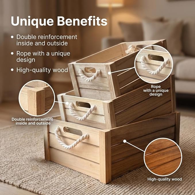 Set of 3 Rustic Nested Wooden Crates - Image 4