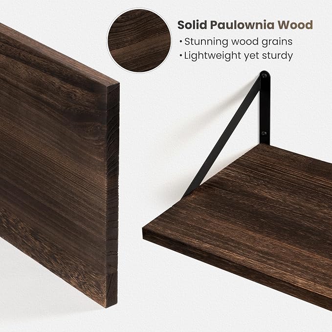 Marsmiles Deep Floating Shelves | 30 Inch Dark Wood Wall Shelves Set of 2 | 12 - Image 4