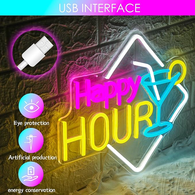 Happy Hour Neon Sign Dimmable Cocktails Happy Hour Neon Bar Sign - Image 4