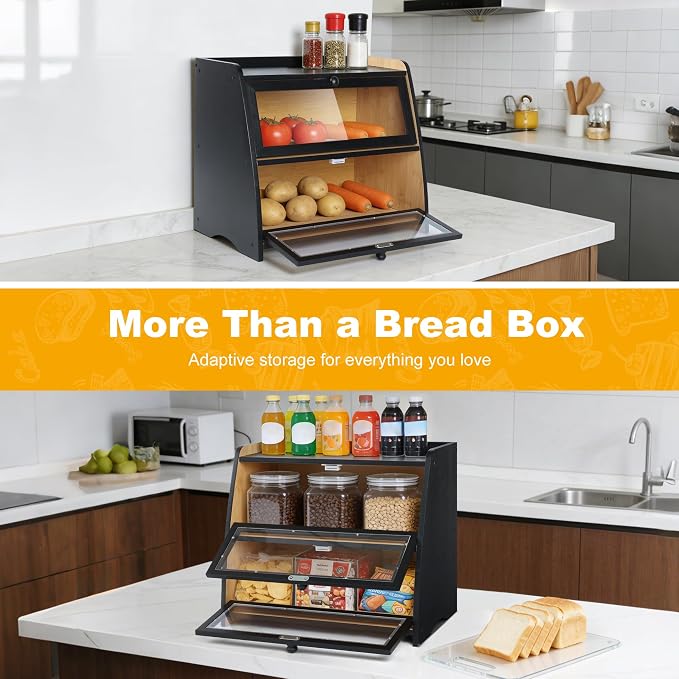 Bamboo Double Layer Bread Box for Kitchen Counter - Image 7