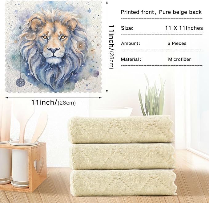ALAZA Dish Towels Kitchen Cleaning Cloths Lion Dish Cloths Absorbent Kitchen - Image 3