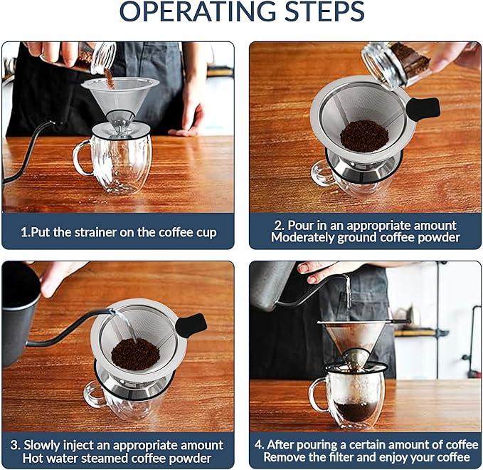 Reusable Paperless Coffee Filter, Pour Over Coffee Maker, Stainless Steel Drip - Image 3