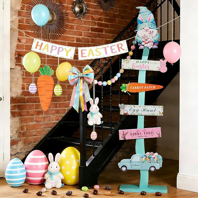 42.9inch Happy Easter Welcome Wooden Porch Sign| Spring Easter Carrot Rabbit - Image 7