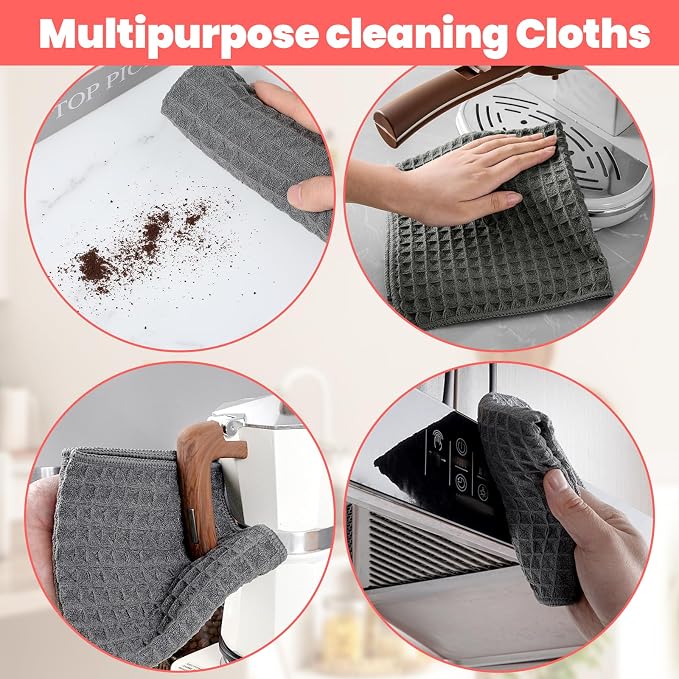 4Pack Waffle Weave Microfiber Towel, 12×12" Barista Towels - Image 4