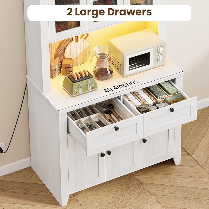 Pantry Cabinet with Charging Station, Farmhouse Kitchen Pantry Storage Cabinet - Image 6