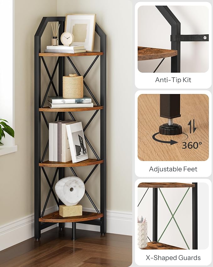 CHOEZON 47.6" Corner Shelf, 4-Tier Industrial Corner Bookshelf, Corner Storage - Image 5