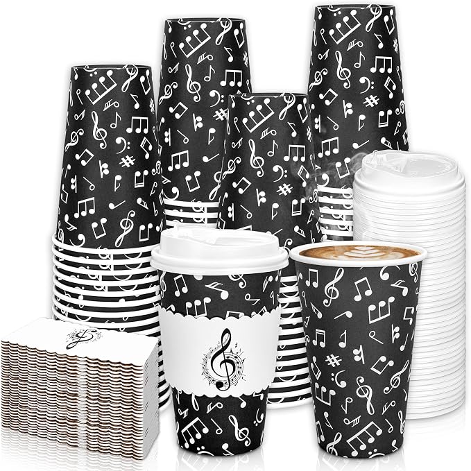 Whaline 50 Pcs Musical Notes Disposable Coffee Cups by Whaline