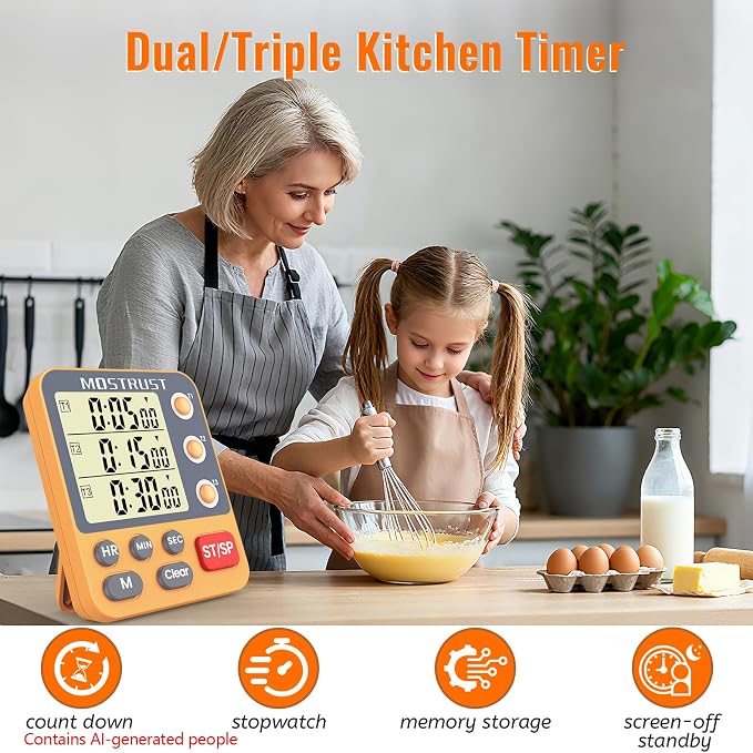 Digital Dual Kitchen Timer, 3 Channels Countdown Triple Timer - Image 2