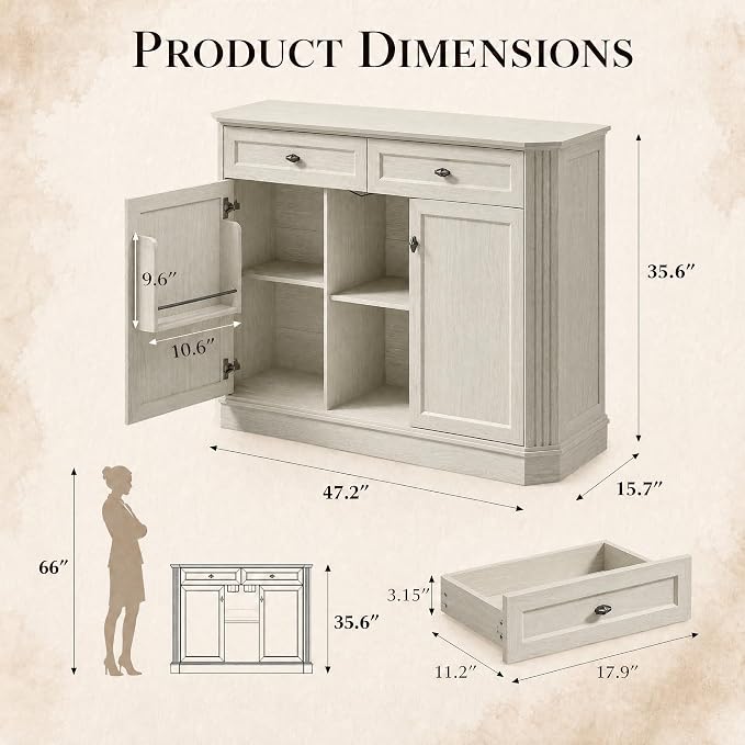 White Coffee Bar with 2 Drawers & 2 Doors, LED Wine Bar Cabinet with Wine - Image 3