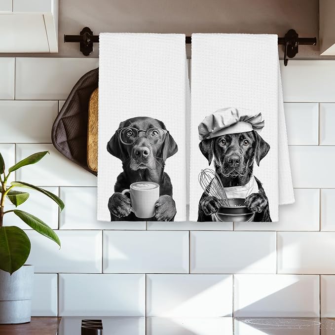 Dog Labrador Kitchen Towels Set of 2, Funny Cute Hand Bathroom Towels Gifts - Image 3