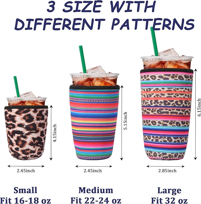 3Pcs Reusable Insulated Neoprene Iced Coffee Cold Soda Cup Sleeve | Stripe - Image 3