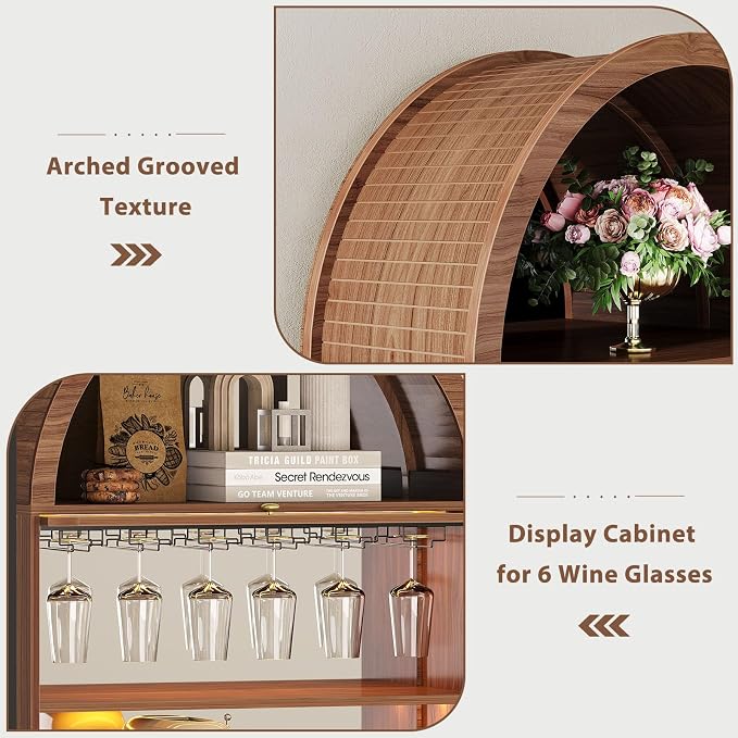 LVB Wine Bar Cabinet with Fridge Space, Arched Coffee Bar Cabinet with Storage - Image 9